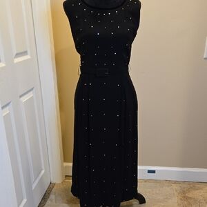 1950s Sparkly Black Maxi Dress with Diamante Studs
